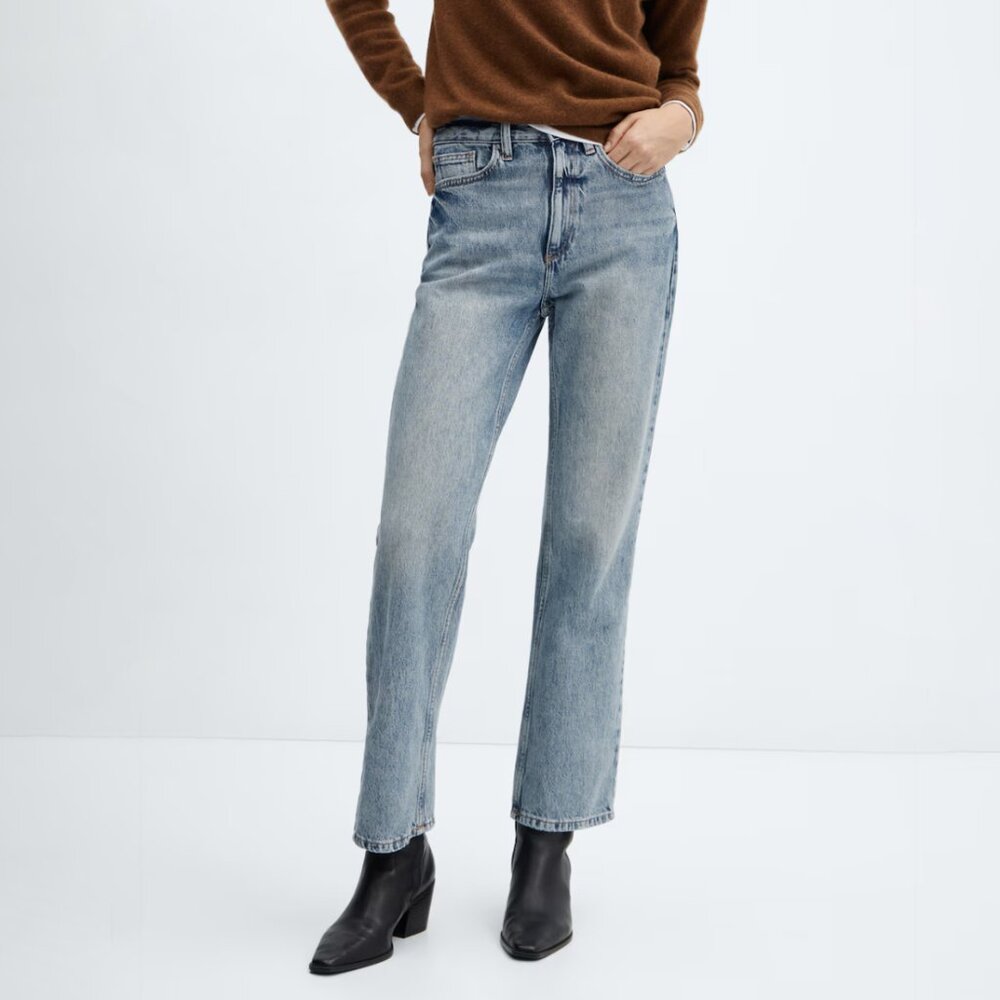 Mango Matilda Distressed Straight Leg Denim Jeans, Size 4, 27'' waist